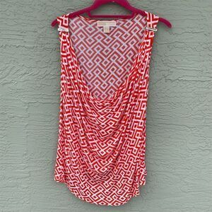 Michael Kors Women's Geometric Orange Cowl Neck Sleeveless Tank Top L